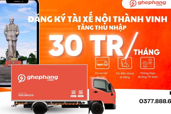 Đăng ký tài xế nội thành Vinh, tăng thu nhập lên đến 30 triệu/tháng